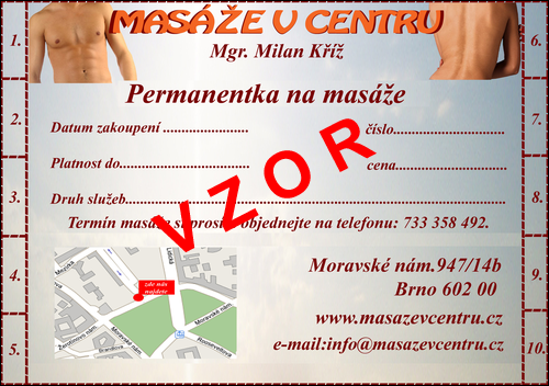 Vzor permanentky na 10 masáží